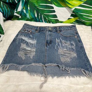 SIGNATURE 8 Medium Blue Mini Distressed A-Line Denim Jean Beach Summer Skirt